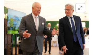 Britain's King Charles walks with Nvidia CEO Jensen Huang to a meeting for leaders from the artificial intelligence (AI) sector, Government, and thought leaders to discuss how AI can be developed and deployed in ways that benefit society, at Dumfries House in Cumnock, Britain, September 17, 2026. Jonathan Brady/Pool via REUTERS